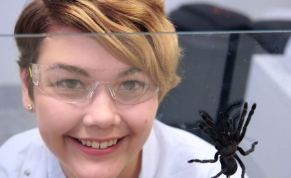 Samantha Nixon with Selenocosmia crassipes, Australia’s largest tarantula